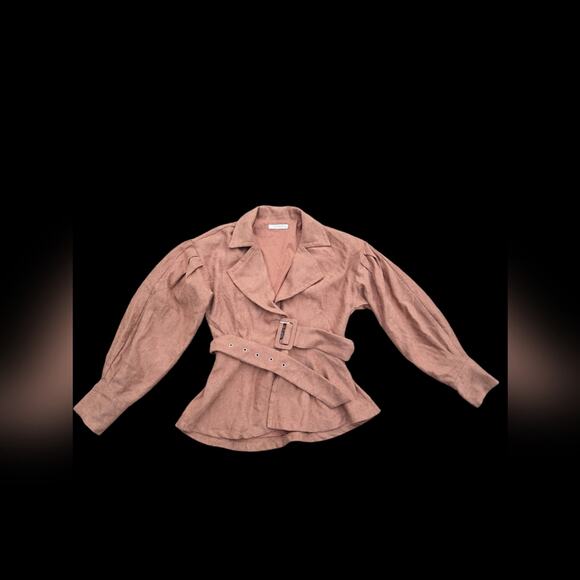 12th Tribe Belted Puff retro Sleeve women's Jacket in Brown Sz M - Picture 3 of 8